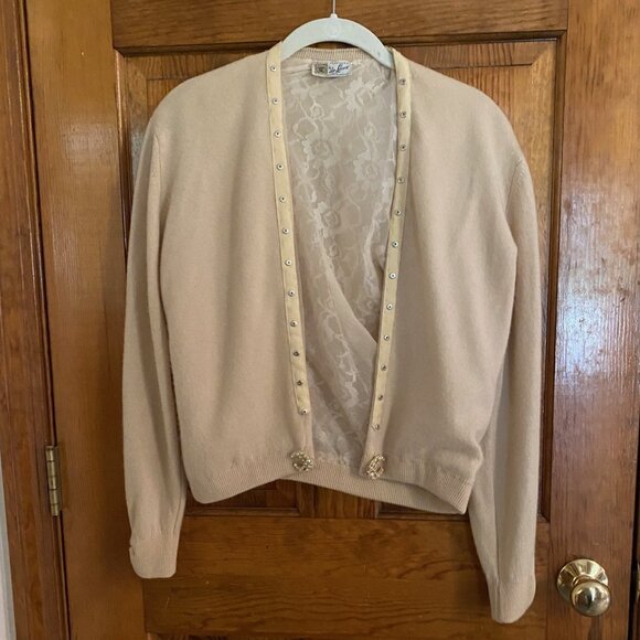 Vintage - Two Cashmere Sweaters with Removable Fur Collar and Rhinestone Accents - Picture 3 of 15
